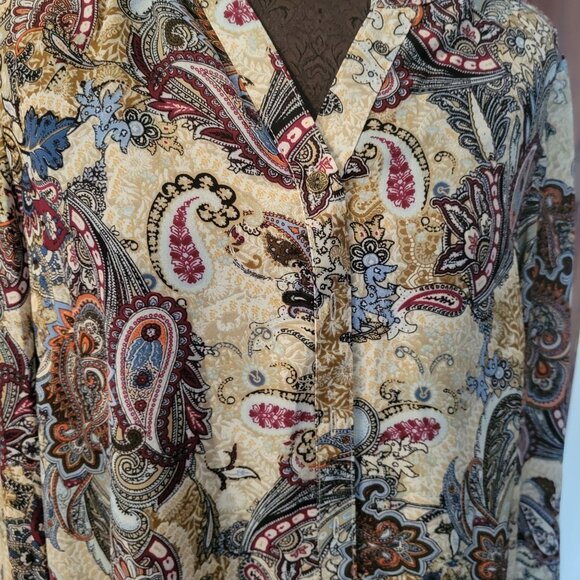 Roz & Ali Womens Paisley Button-Up Blouse Long Sleeve L - Picture 2 of 6